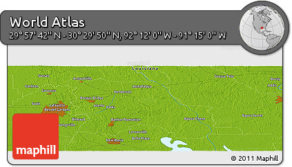 Physical Panoramic Map of the Area around 30° 13' 46" N, 91° 43' 29" W
