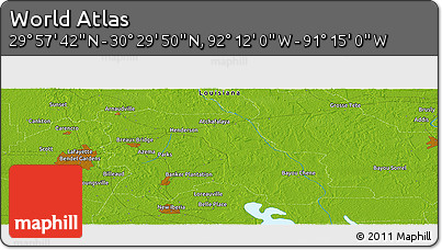 Physical Panoramic Map of the Area around 30° 13' 46" N, 91° 43' 29" W