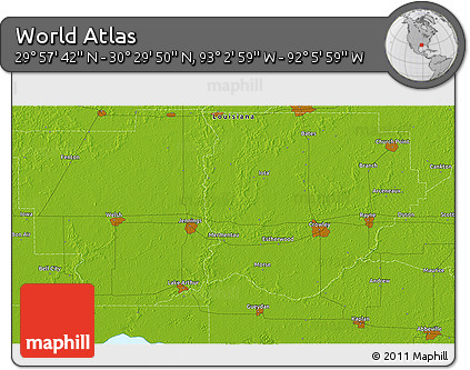Physical 3D Map of the Area around 30° 13' 46" N, 92° 34' 29" W