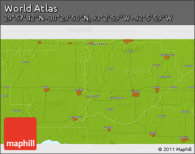 Physical 3D Map of the Area around 30° 13' 46" N, 92° 34' 29" W