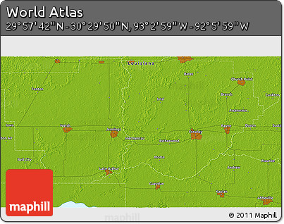 Physical 3D Map of the Area around 30° 13' 46" N, 92° 34' 29" W