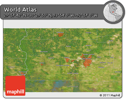 Satellite 3D Map of the Area around 30° 13' 46" N, 93° 25' 30" W