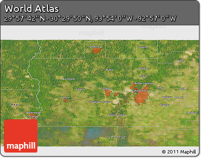 Satellite 3D Map of the Area around 30° 13' 46" N, 93° 25' 30" W