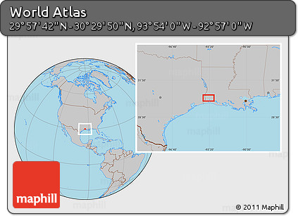 Gray Location Map of the Area around 30° 13' 46" N, 93° 25' 30" W