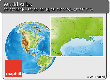 Physical Location Map of the Area around 30° 13' 46" N, 93° 25' 30" W