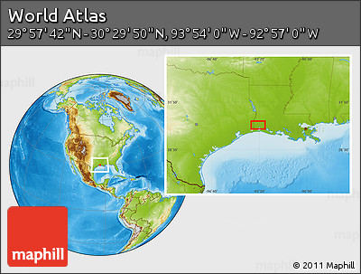 Physical Location Map of the Area around 30° 13' 46" N, 93° 25' 30" W