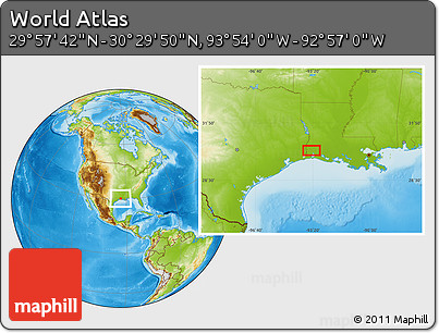 Physical Location Map of the Area around 30° 13' 46" N, 93° 25' 30" W