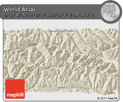 Shaded Relief 3D Map of the Area around 30° 13' 46" N, 94° 25' 30" E