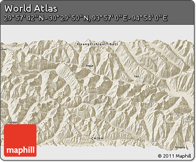 Shaded Relief 3D Map of the Area around 30° 13' 46" N, 94° 25' 30" E