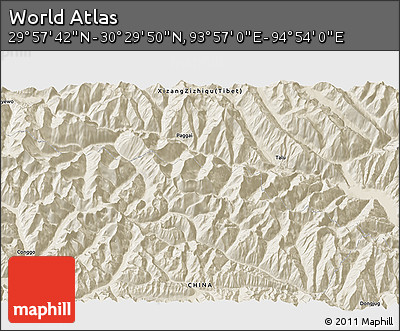 Shaded Relief 3D Map of the Area around 30° 13' 46" N, 94° 25' 30" E