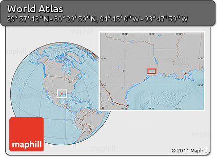 Gray Location Map of the Area around 30° 13' 46" N, 94° 16' 30" W, hill shading