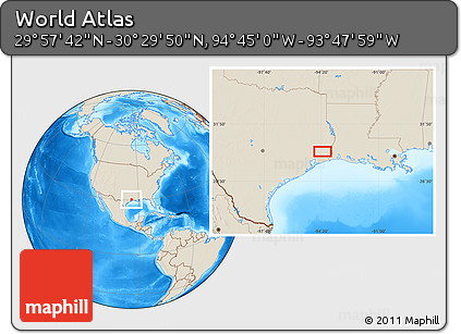 Shaded Relief Location Map of the Area around 30° 13' 46" N, 94° 16' 30" W