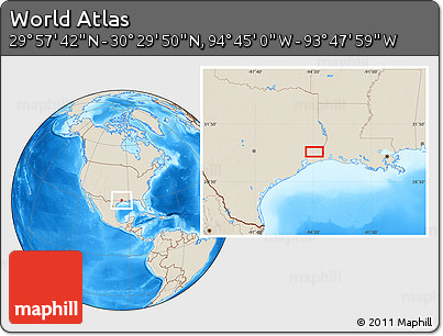 Shaded Relief Location Map of the Area around 30° 13' 46" N, 94° 16' 30" W
