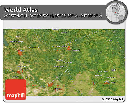 Satellite 3D Map of the Area around 30° 13' 46" N, 95° 7' 30" W
