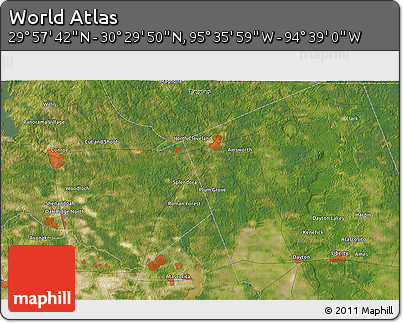 Satellite 3D Map of the Area around 30° 13' 46" N, 95° 7' 30" W