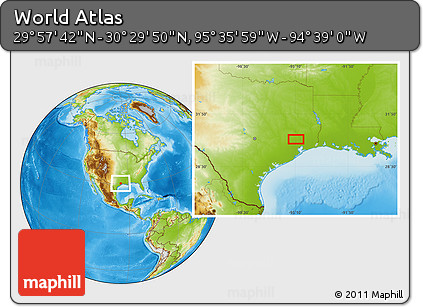 Physical Location Map of the Area around 30° 13' 46" N, 95° 7' 30" W