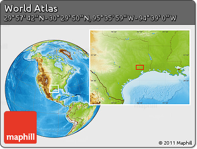 Physical Location Map of the Area around 30° 13' 46" N, 95° 7' 30" W