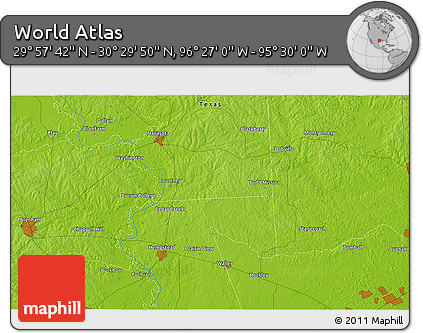 Physical 3D Map of the Area around 30° 13' 46" N, 95° 58' 29" W