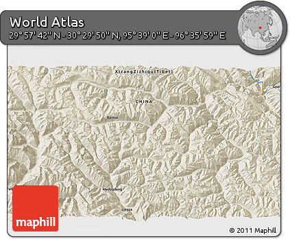 Shaded Relief 3D Map of the Area around 30° 13' 46" N, 96° 7' 30" E