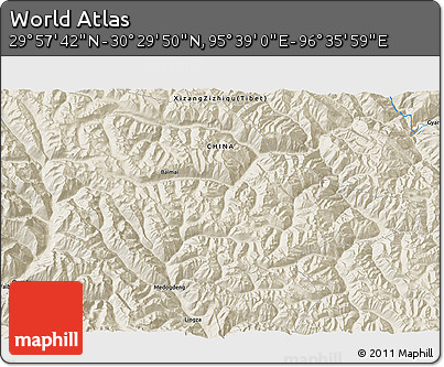 Shaded Relief 3D Map of the Area around 30° 13' 46" N, 96° 7' 30" E