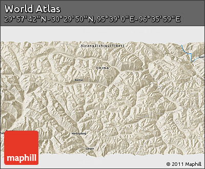 Shaded Relief 3D Map of the Area around 30° 13' 46" N, 96° 7' 30" E