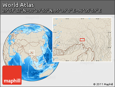 Shaded Relief Location Map of the Area around 30° 13' 46" N, 96° 7' 30" E