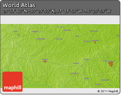 Physical 3D Map of the Area around 30° 13' 46" N, 96° 49' 29" W