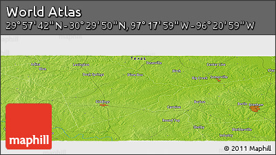 Physical Panoramic Map of the Area around 30° 13' 46" N, 96° 49' 29" W
