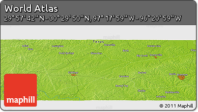 Physical Panoramic Map of the Area around 30° 13' 46" N, 96° 49' 29" W