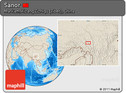 Shaded Relief Location Map of Sanor