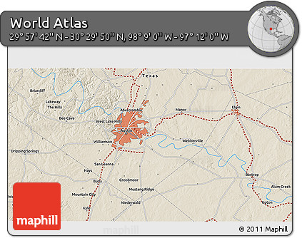 Shaded Relief 3D Map of the Area around 30° 13' 46" N, 97° 40' 30" W
