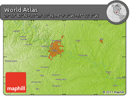 Physical Map of the Area around 30° 13' 46" N, 97° 40' 30" W