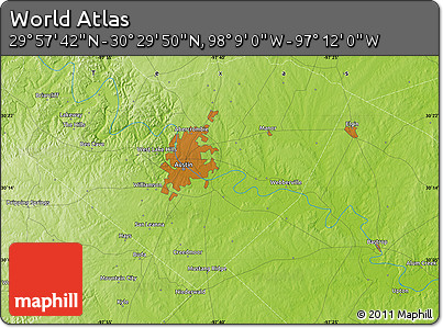 Physical Map of the Area around 30° 13' 46" N, 97° 40' 30" W