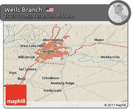Shaded Relief Panoramic Map of Wells Branch