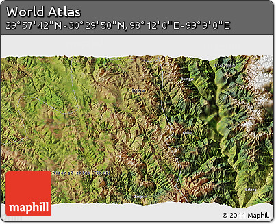 Satellite 3D Map of the Area around 30° 13' 46" N, 98° 40' 30" E