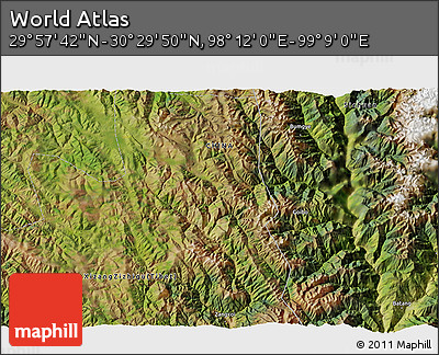 Satellite 3D Map of the Area around 30° 13' 46" N, 98° 40' 30" E