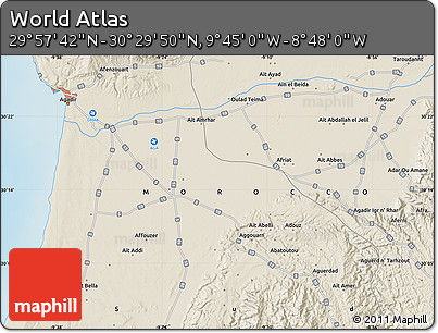 Shaded Relief Map of the Area around 30° 13' 46" N, 9° 16' 30" W