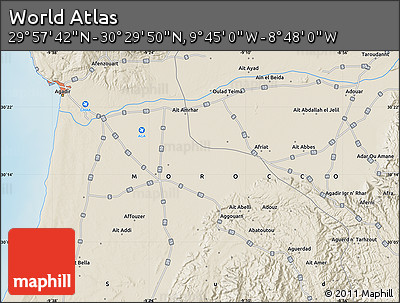 Shaded Relief Map of the Area around 30° 13' 46" N, 9° 16' 30" W