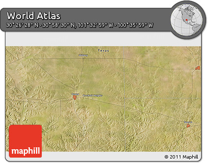 Satellite 3D Map of the Area around 30° 42' 29" N, 101° 4' 29" W