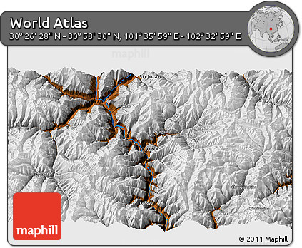 Physical 3D Map of the Area around 30° 42' 29" N, 102° 4' 29" E