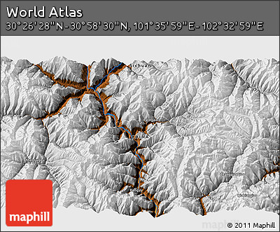 Physical 3D Map of the Area around 30° 42' 29" N, 102° 4' 29" E