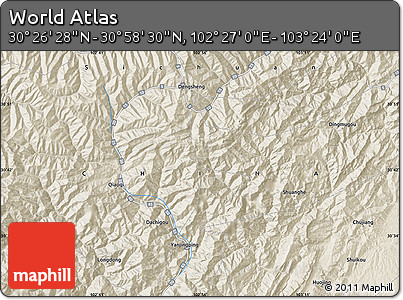 Shaded Relief Map of the Area around 30° 42' 29" N, 102° 55' 30" E