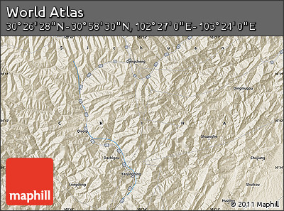 Shaded Relief Map of the Area around 30° 42' 29" N, 102° 55' 30" E