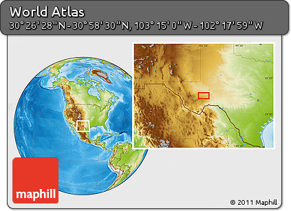 Physical Location Map of the Area around 30° 42' 29" N, 102° 46' 30" W