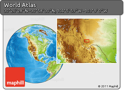Physical Location Map of the Area around 30° 42' 29" N, 103° 37' 30" W