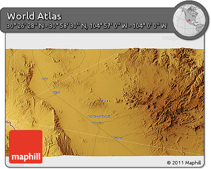 Physical 3D Map of the Area around 30° 42' 29" N, 104° 28' 29" W