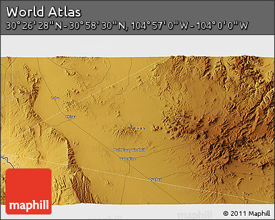 Physical 3D Map of the Area around 30° 42' 29" N, 104° 28' 29" W