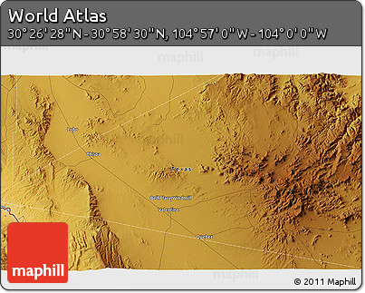 Physical 3D Map of the Area around 30° 42' 29" N, 104° 28' 29" W