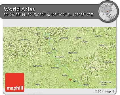 Physical 3D Map of the Area around 30° 42' 29" N, 105° 28' 29" E