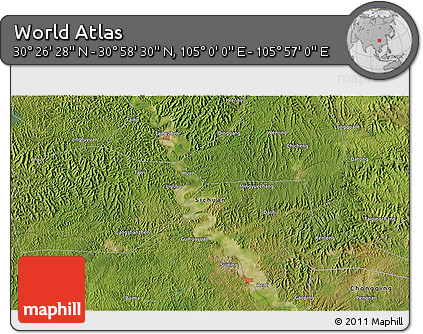 Satellite 3D Map of the Area around 30° 42' 29" N, 105° 28' 29" E
